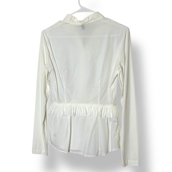 NWT European Culture White Blouse Peplum Ruffle Long Sleeve Button Up Sz S - Picture 2 of 6
